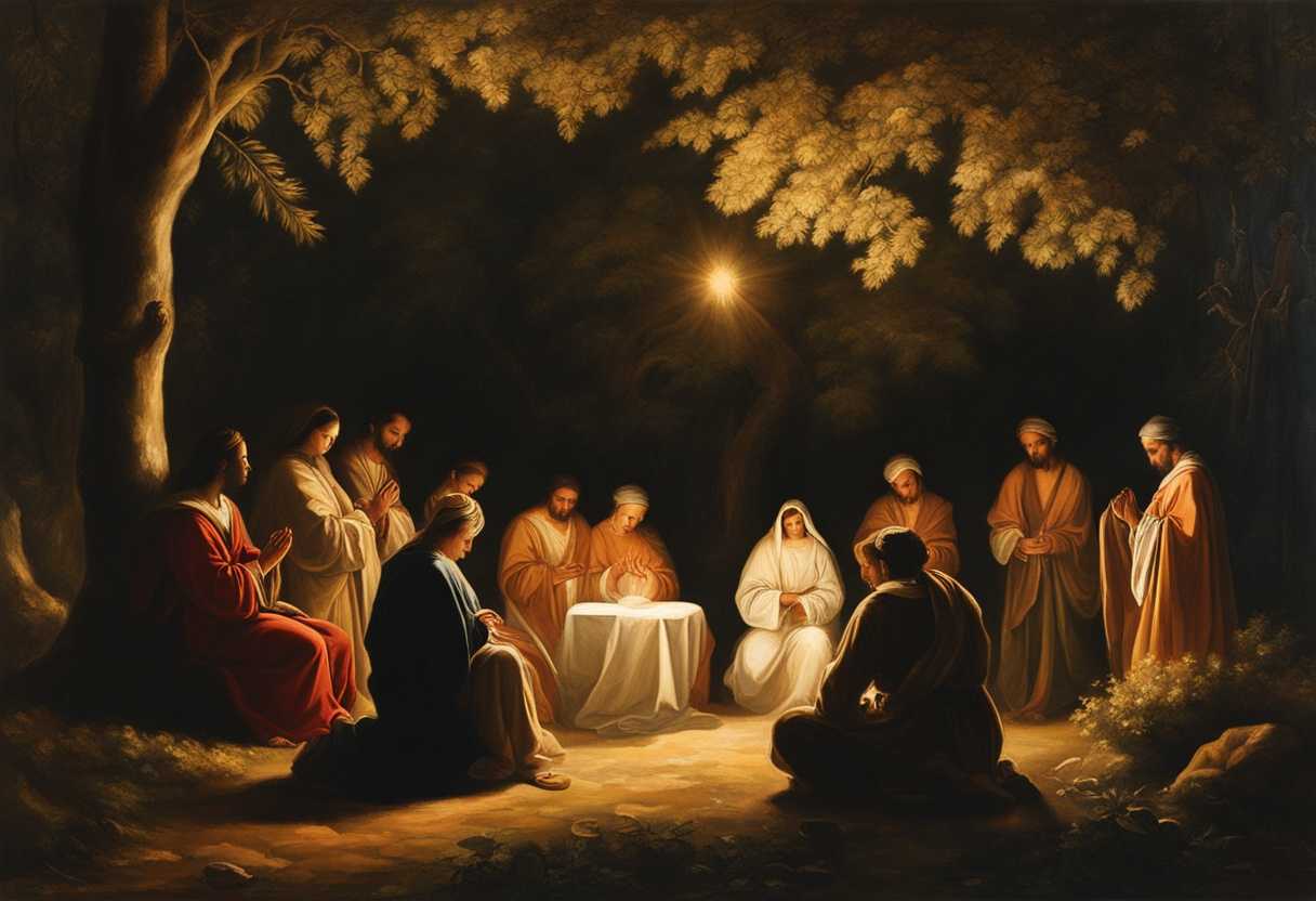 A-diverse-group-prays-under-trees-united-in-serene-reflection-and-warm-glowing-light_zwys