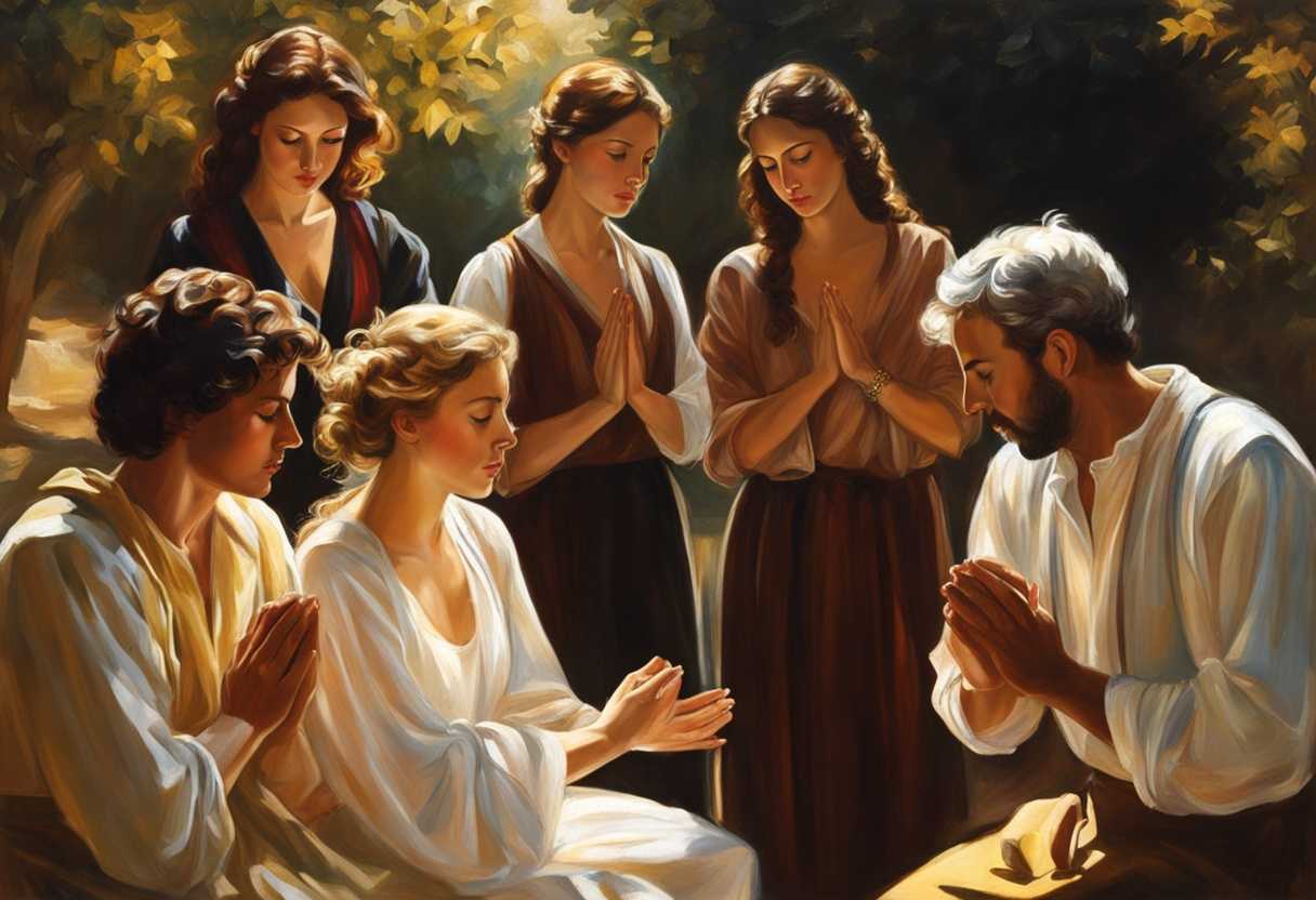 Friends-in-prayer-circle-under-dappled-sunlight-hands-clasped-serene-expressions-genuine-connecti_xtrq