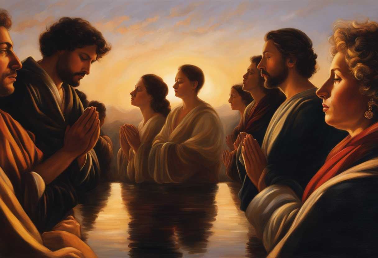 People-gather-in-prayer-at-sunset-hands-clasped-faces-serene-embodying-spiritual-unity-and-peace_otbx