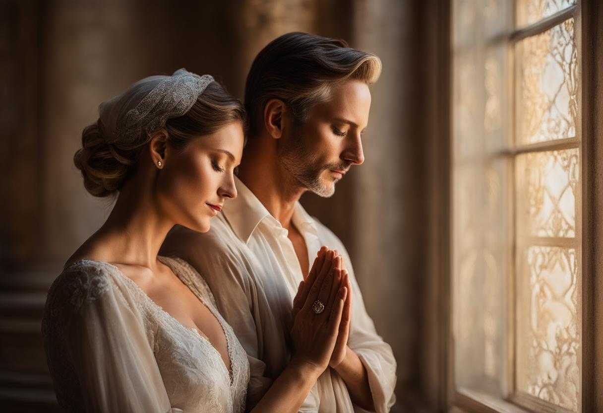 woman-and-her-husband-standing-with-eyes-closed-hands-clasped-in-prayer-soft-light-filtering-throu_drxm