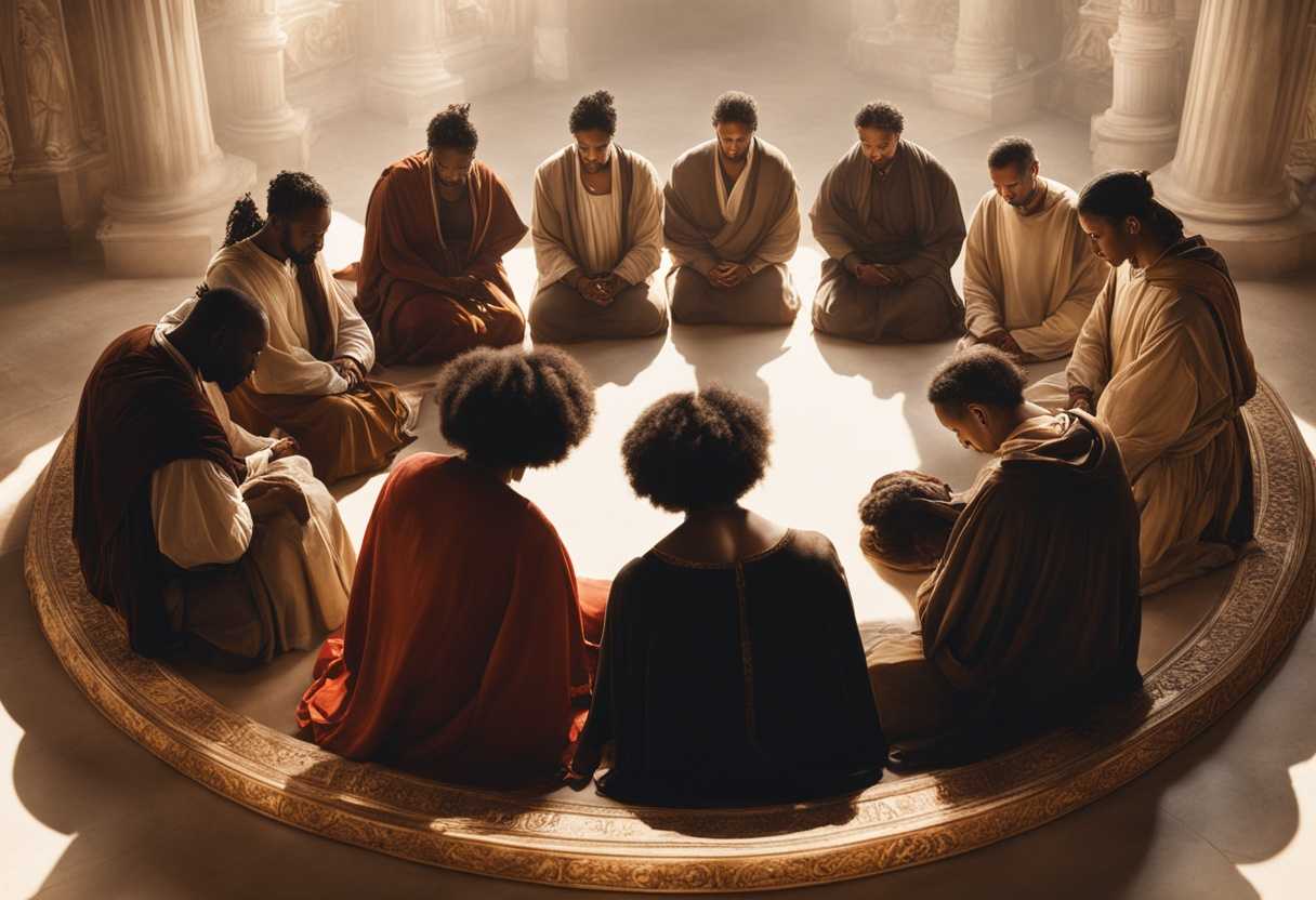 A-diverse-group-of-individuals-pray-together-in-a-circle-bathed-in-warm-light_xgnr