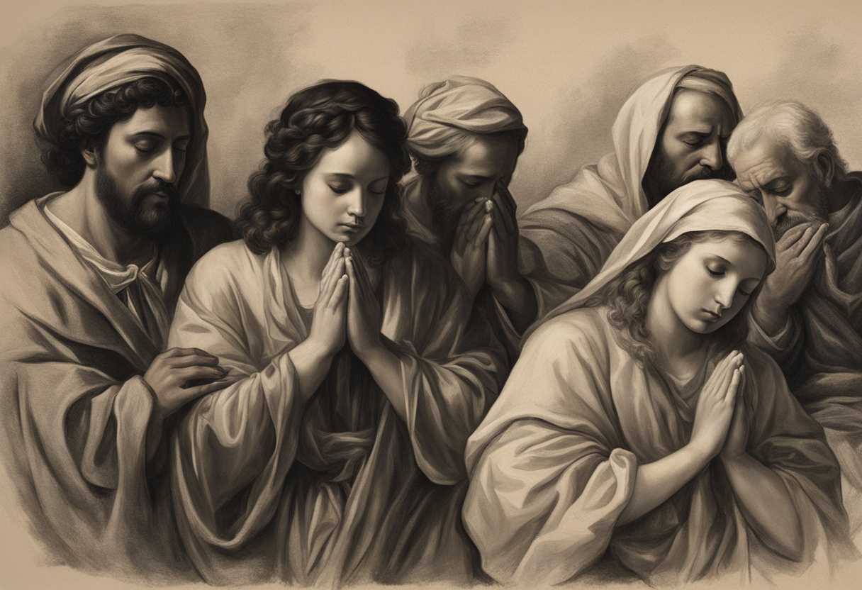 Diverse-group-in-prayer-heads-bowed-hands-clasped-serene-atmosphere-spiritual-unity-and-peace_btqq