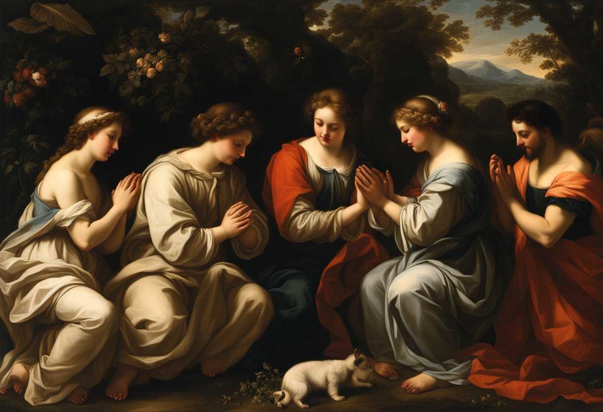 A-serene-gathering-in-nature-individuals-praying-with-clasped-hands-eyes-closed-in-unity_dqcy