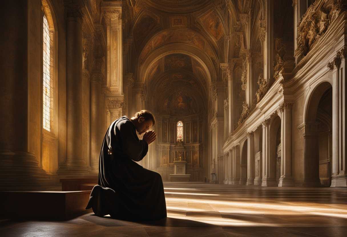 A-figure-kneels-in-a-church-bathed-in-warm-light-praying-with-earnest-faith_bdew