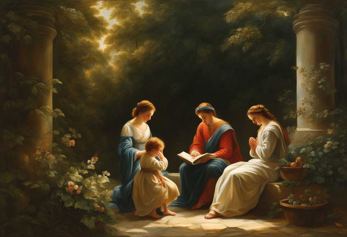 A-family-prays-together-under-soft-sunlight-surrounded-by-lush-greenery-and-tranquility_bkqu