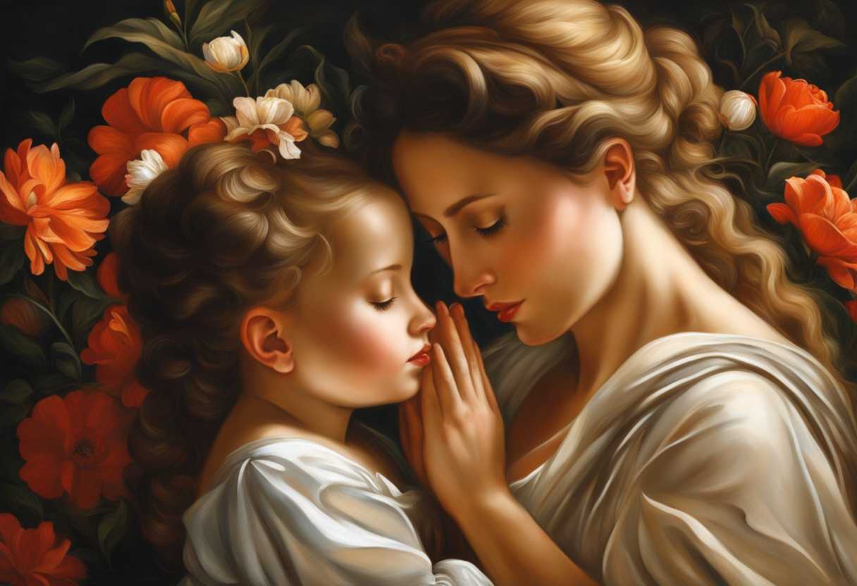 A-mother-and-child-share-a-serene-moment-hands-clasped-in-prayer-surrounded-by-blooming-flowers_ikhf