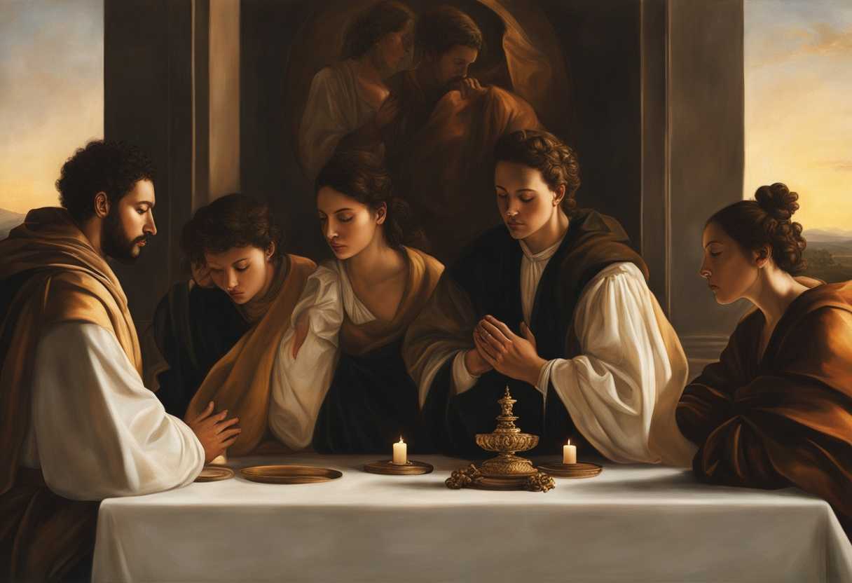A-diverse-group-of-individuals-bathed-in-soft-sunset-light-praying-together-with-serene-expression_hoez