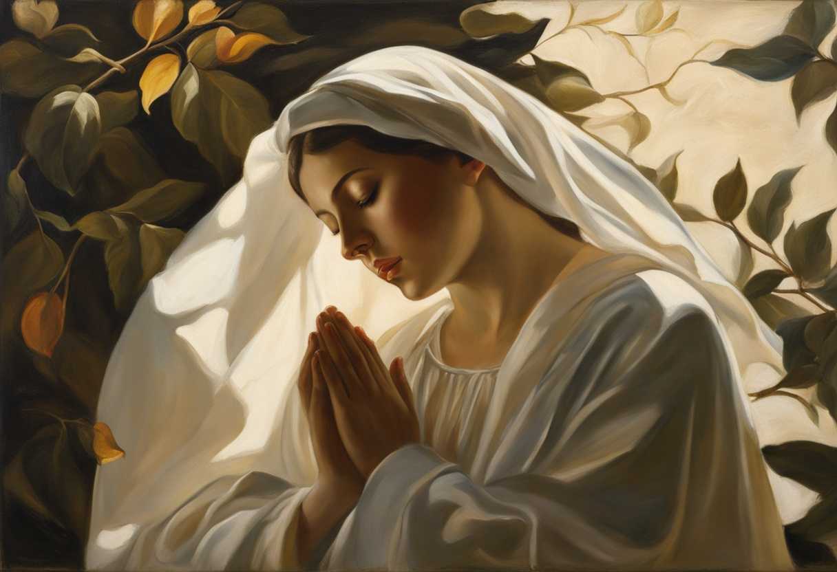 A-serene-figure-in-prayer-sunlight-filtering-through-leaves-evoking-peace-and-reflection_yadi