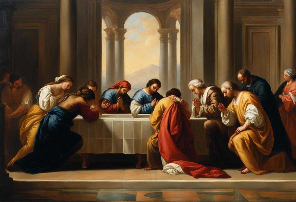 A-diverse-group-of-individuals-pray-together-heads-bowed-hands-clasped-bathed-in-soft-light_xrwj