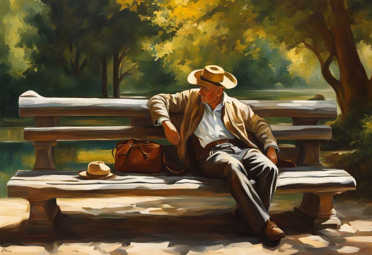 A-weary-traveler-rests-on-a-sunlit-bench-surrounded-by-vibrant-nature-and-tranquility_acez