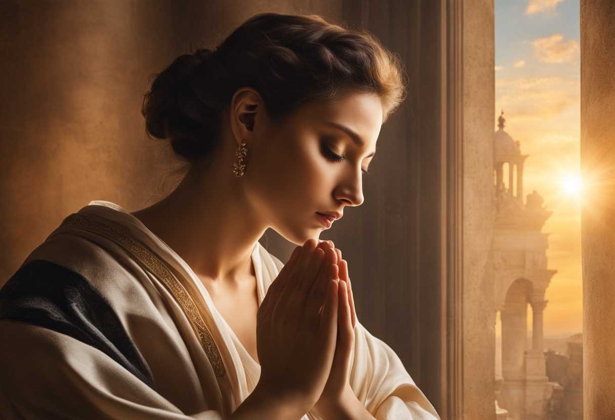 A-person-praying-at-sunset-bathed-in-warm-light-with-a-serene-and-devoted-expression_udeo