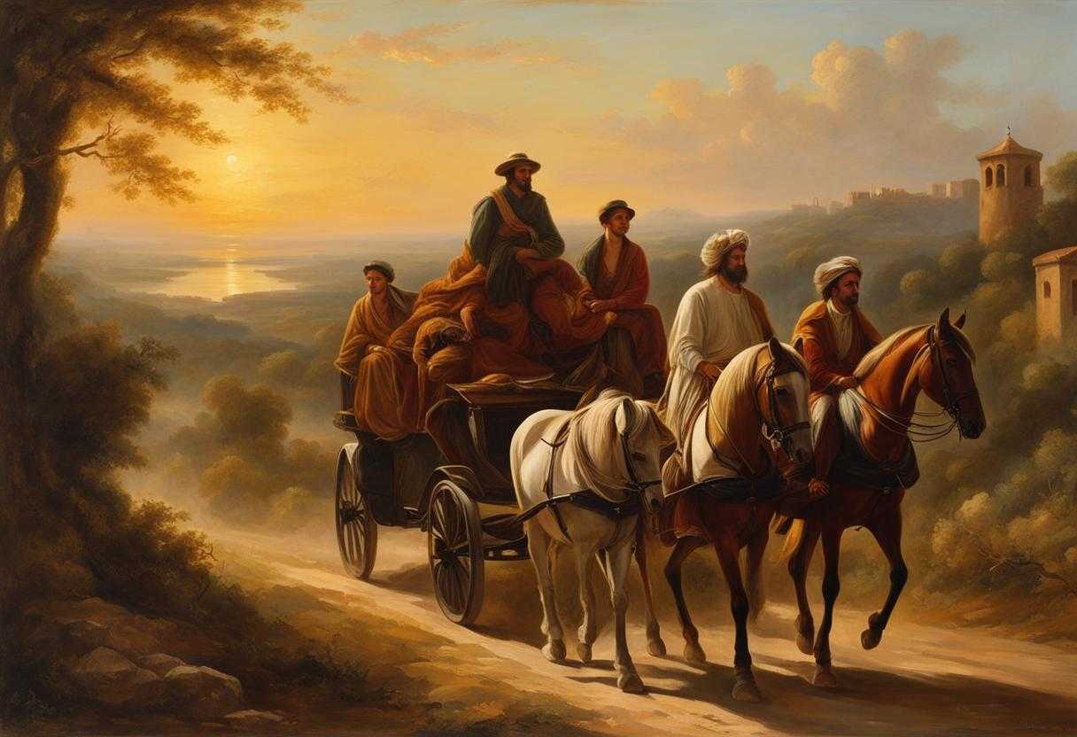 group-of-travelers-on-a-journey-possibly-in-vehicles-warm-glow-of-setting-sun-serene-and-peaceful