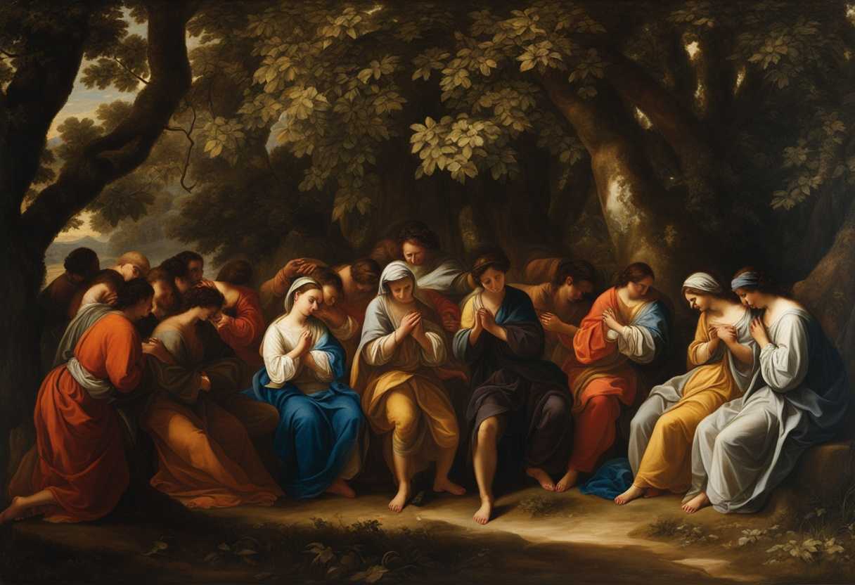 A-serene-gathering-under-trees-hands-clasped-heads-bowed-in-heartfelt-prayer-and-unity_kruv