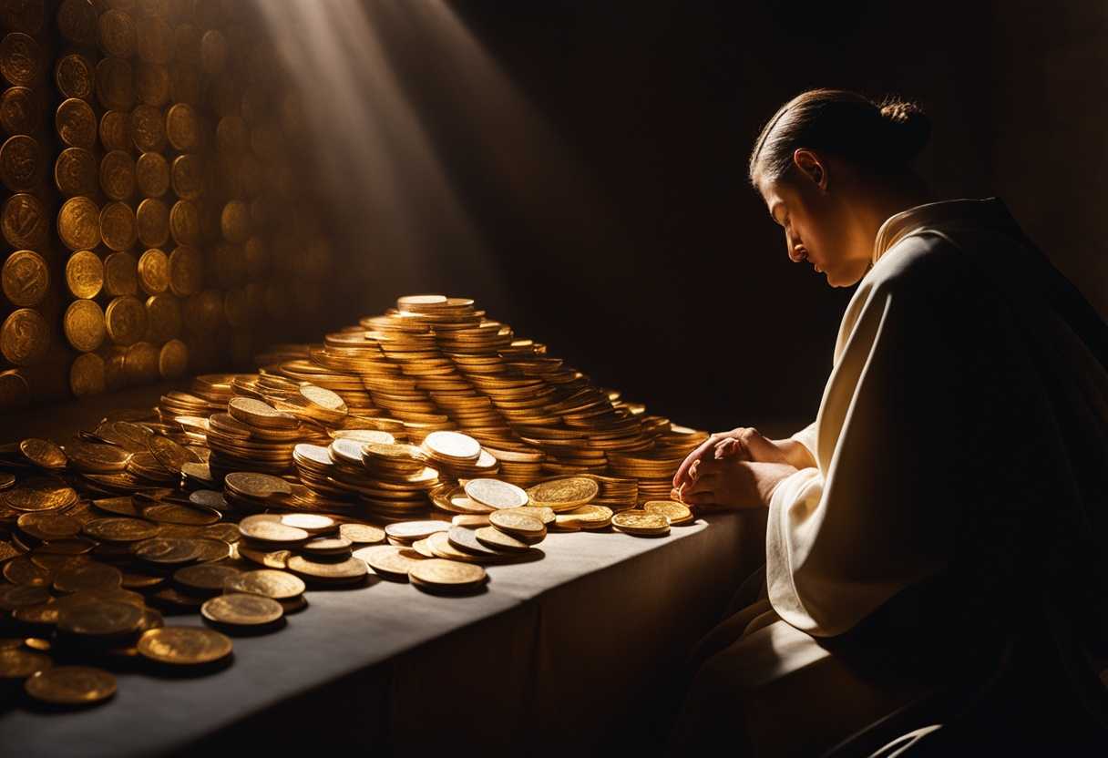 A-person-in-prayer-illuminated-by-soft-light-surrounded-by-glinting-coins_rqhd