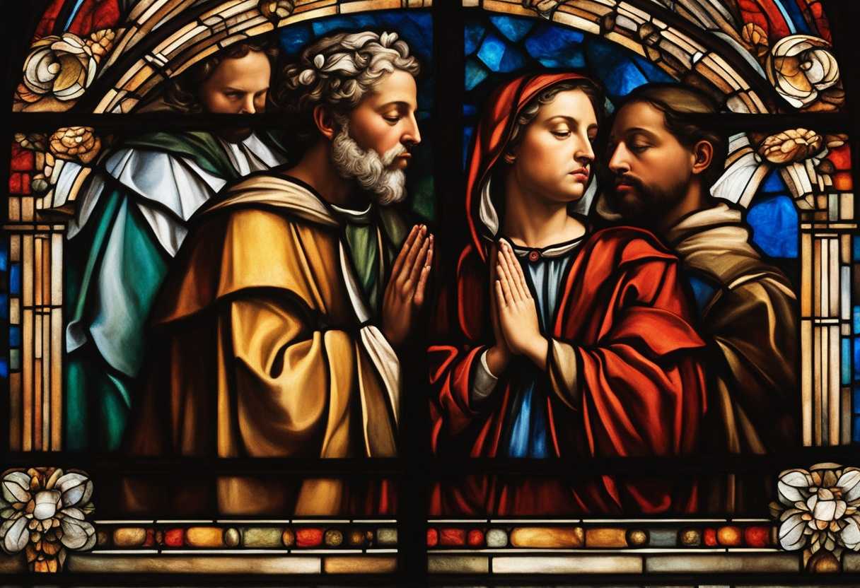 Diverse-individuals-in-prayer-clasped-hands-serene-faces-illuminated-by-stained-glass-light_dwev