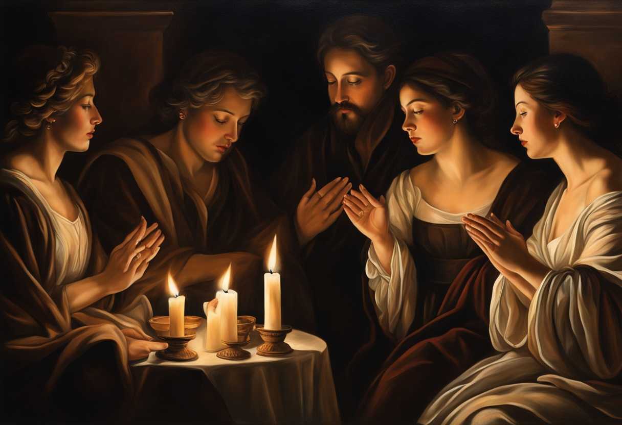 Candlelit-prayer-gathering-uplifted-faces-clasped-hands-whispers-of-hope-in-serene-shadows_mset