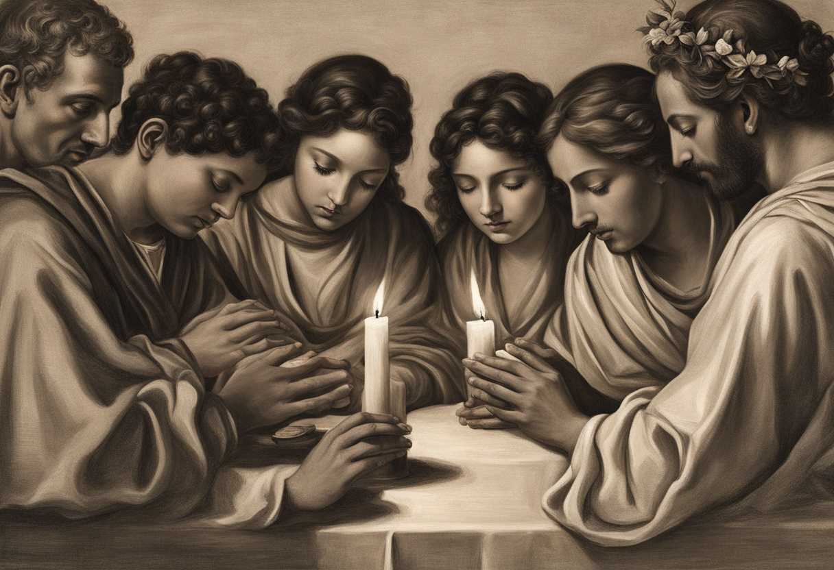 A-diverse-group-prays-together-hands-clasped-candles-flickering-embodying-unity-and-hope_dsac