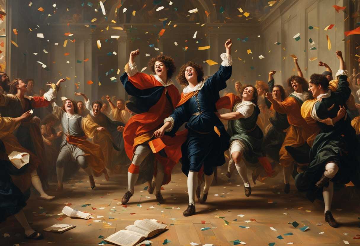 Student-joyfully-celebrates-academic-success-arms-raised-confetti-falling-friends-cheering-in-bri_gaec