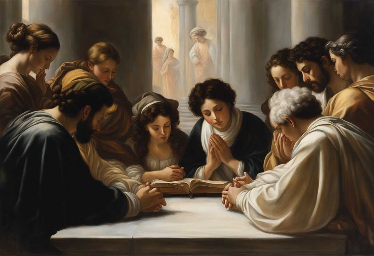 A-serene-gathering-in-soft-light-individuals-praying-with-focused-expressions-and-clasped-hands_inkh