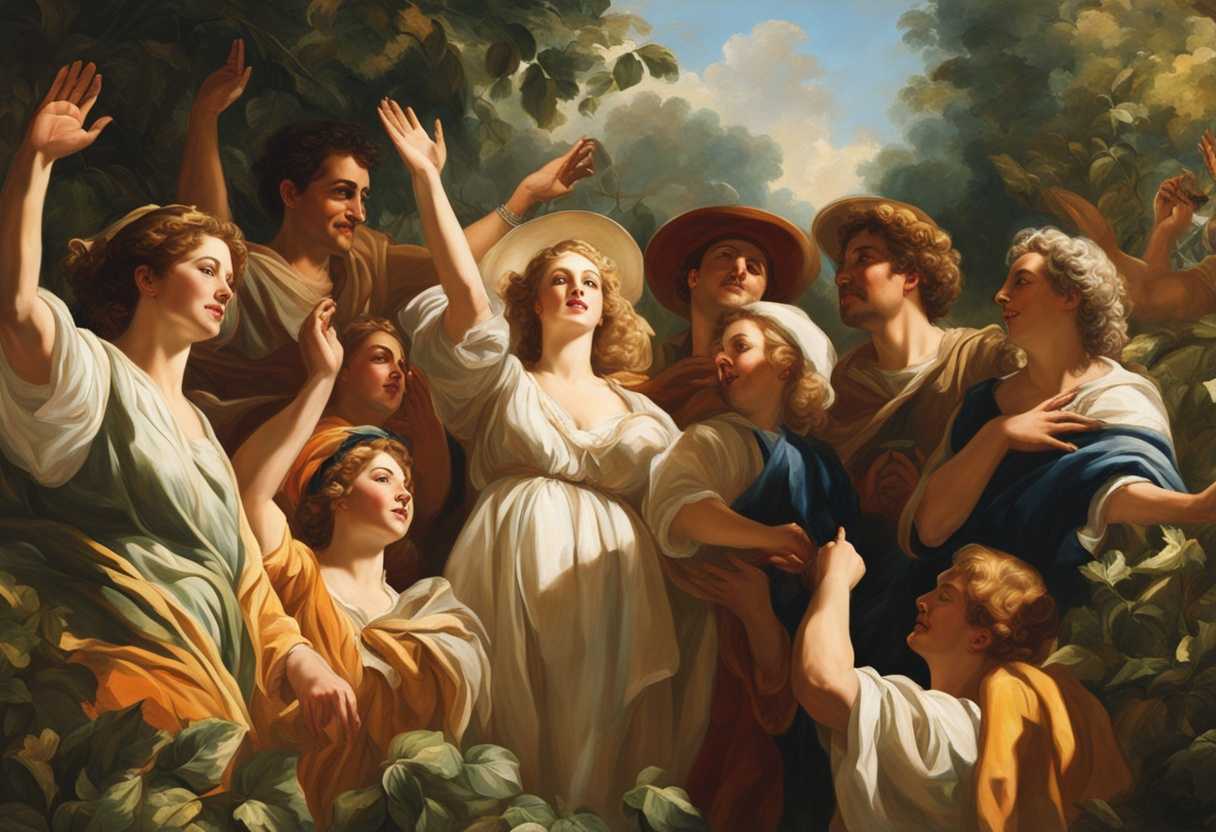 A-diverse-group-joyfully-united-under-bright-sunlight-hands-raised-in-hope-amidst-lush-greenery_aubt