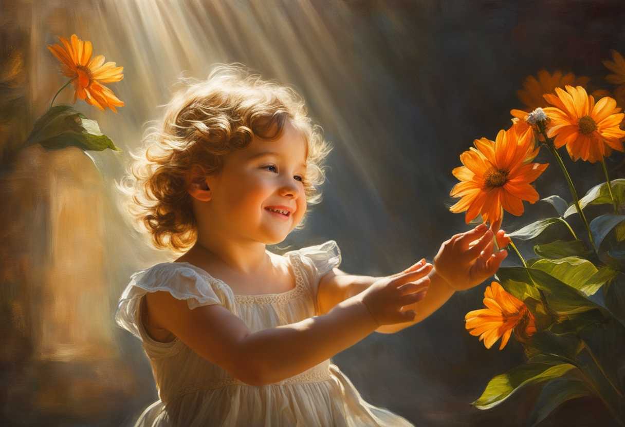 A-child-joyfully-reaches-for-a-vibrant-flower-in-soft-sunlight-innocence-and-warmth-radiating_ervo