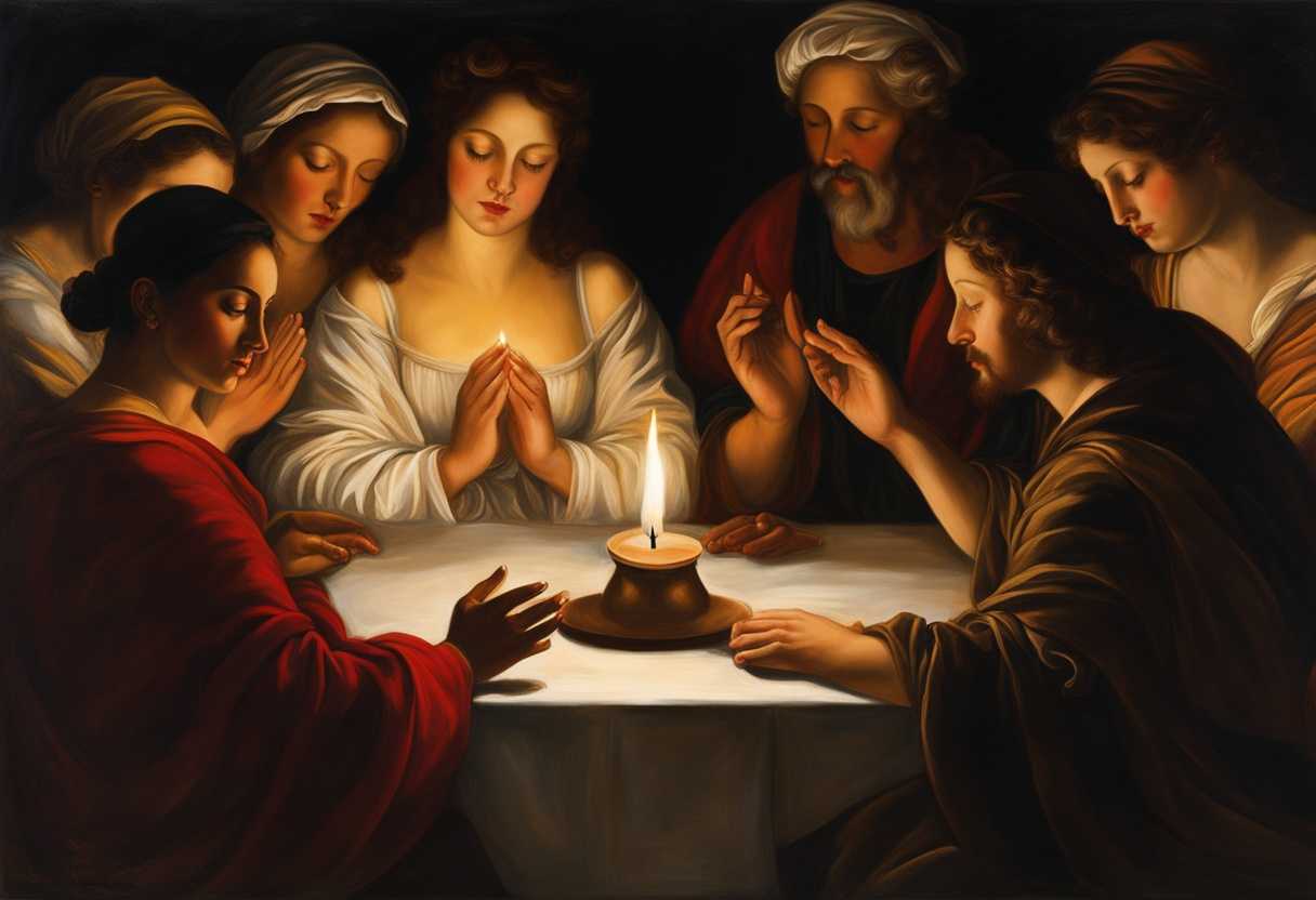 Candlelit-prayer-circle-uplifted-faces-clasped-hands-shared-vulnerability-warmth-and-compassion_athb