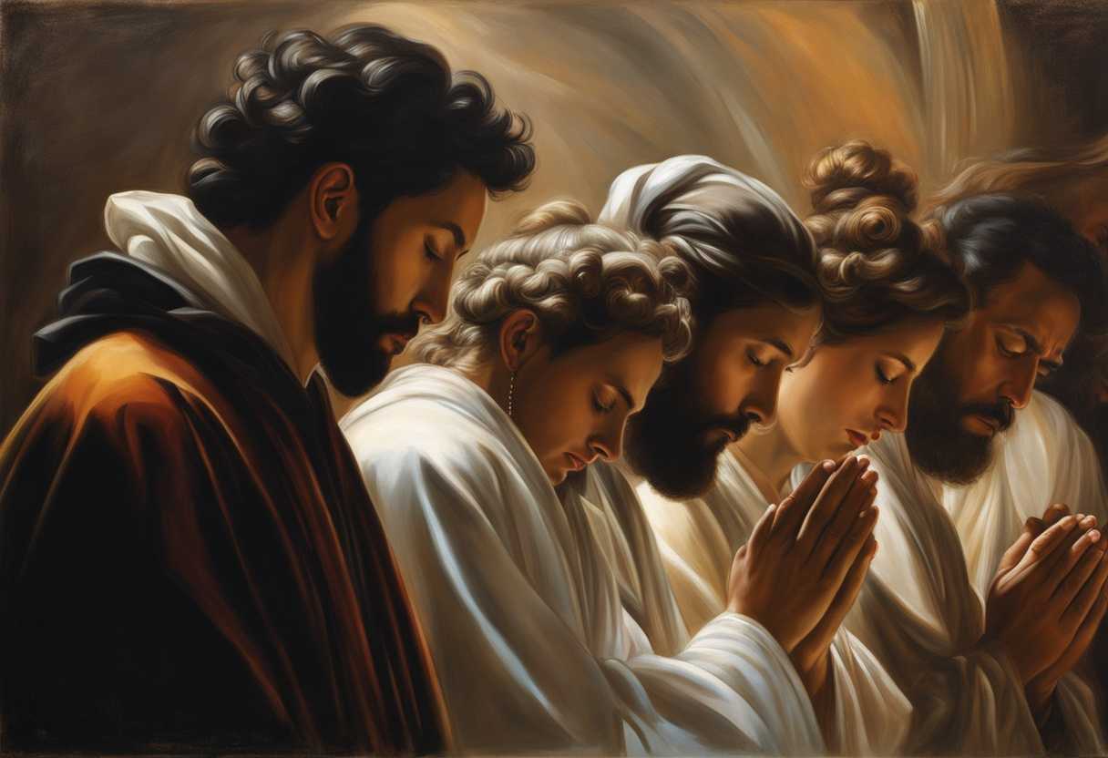 A-diverse-group-of-individuals-in-prayer-heads-bowed-eyes-closed-bathed-in-soft-light_xeei