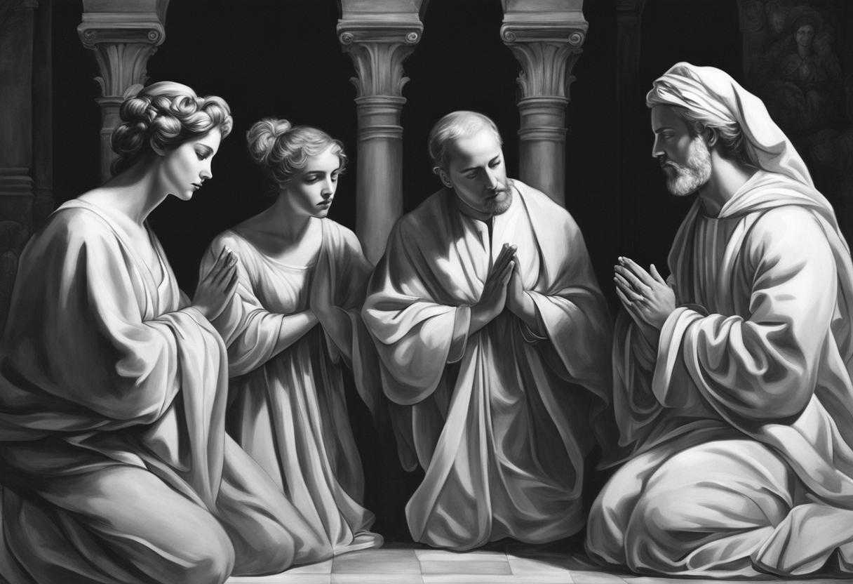 group-of-people-praying-together-solemnity-unity-serenity-black-and-white-timeless