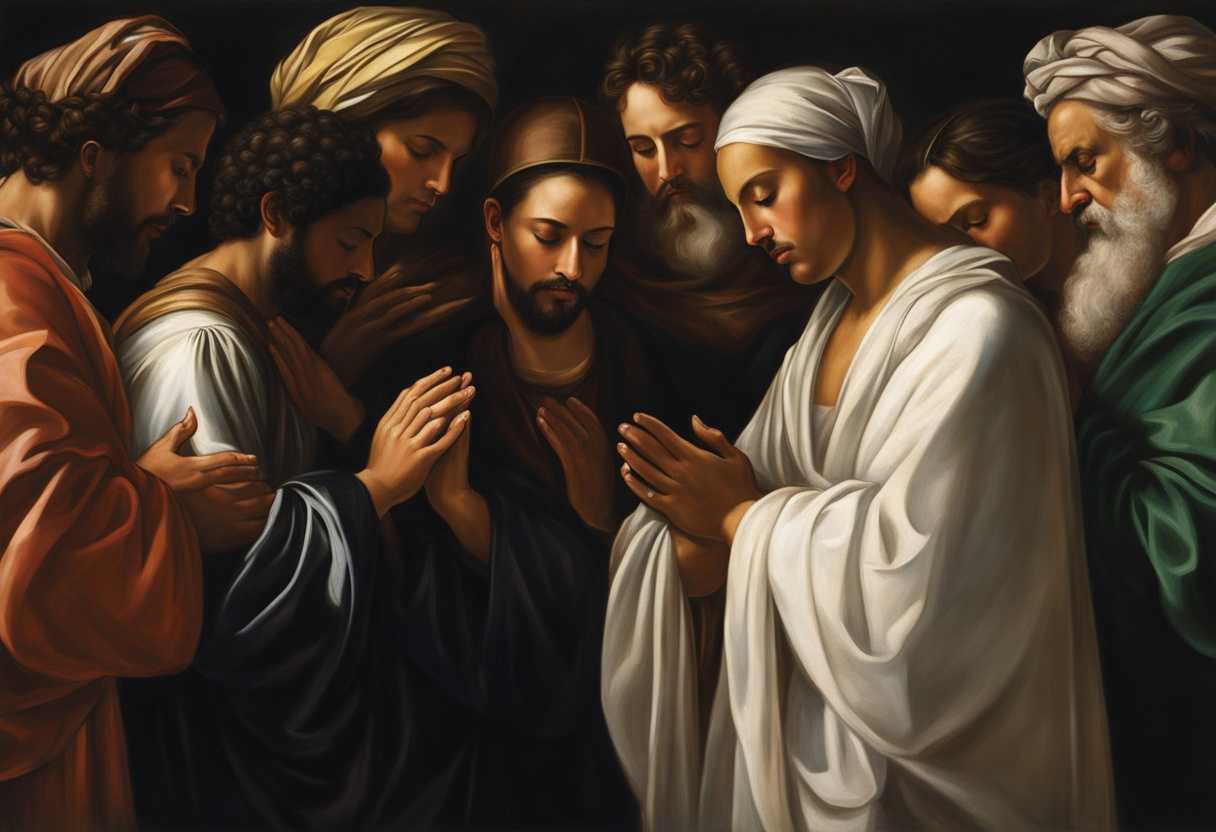 A-diverse-group-of-individuals-pray-together-in-serene-unity-embodying-deep-faith-and-connection_trqh