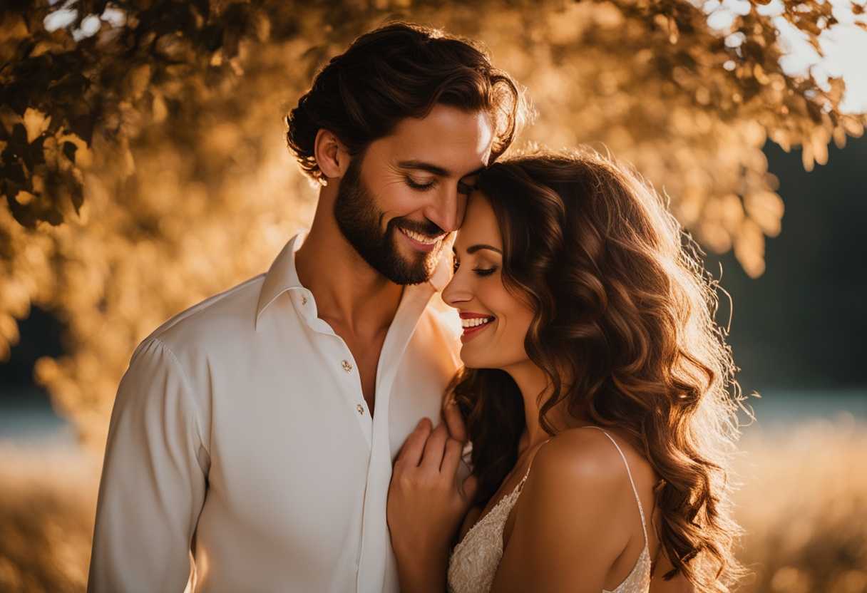 A-couple-shares-a-warm-embrace-glowing-in-golden-hour-light-laughter-and-love-evident_pxil