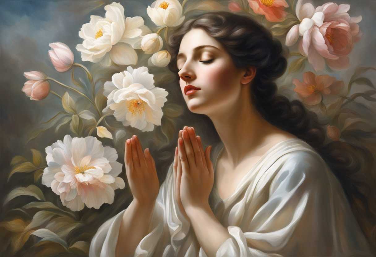 A-serene-figure-in-prayer-surrounded-by-soft-light-and-delicate-flowers-exuding-calmness_ibya