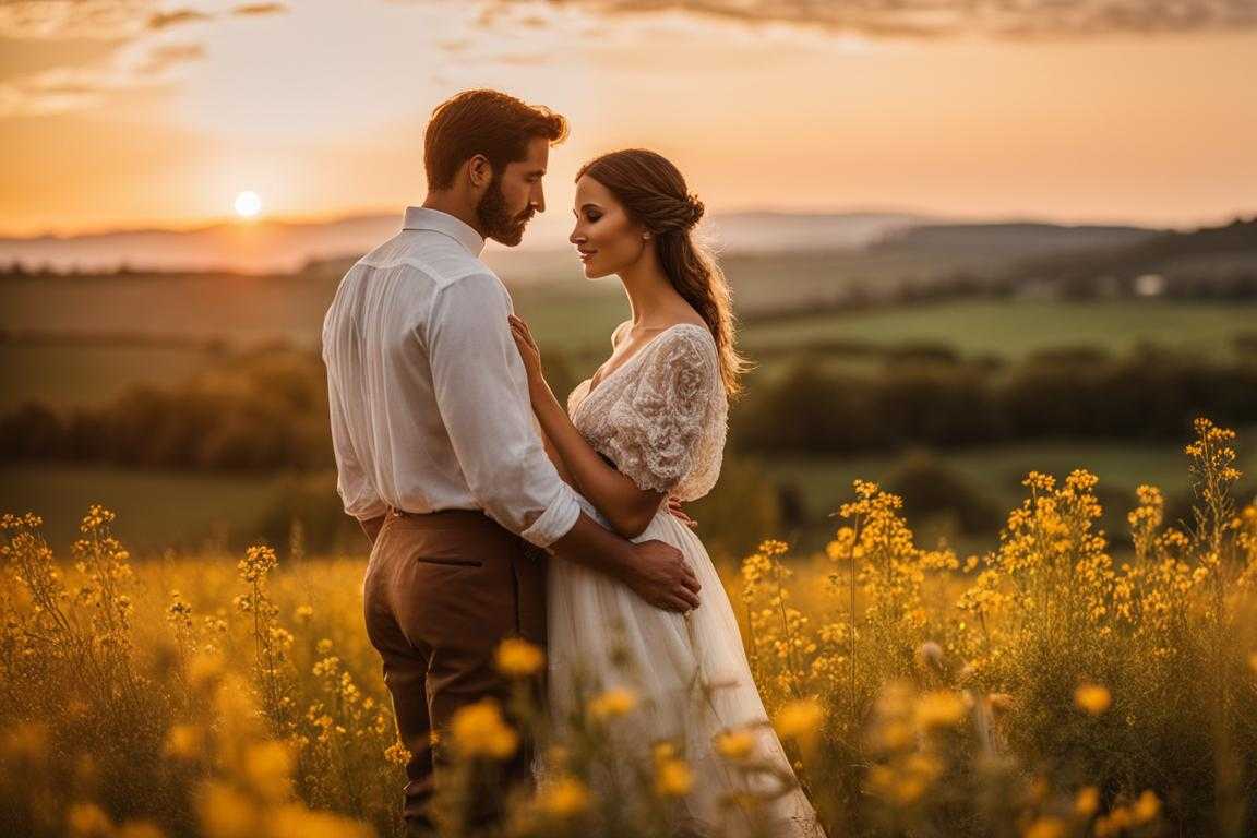 romantic-couple-standing-in-a-field-of-wildflowers-holding-hands-gazing-into-each-other's-eyes-wa