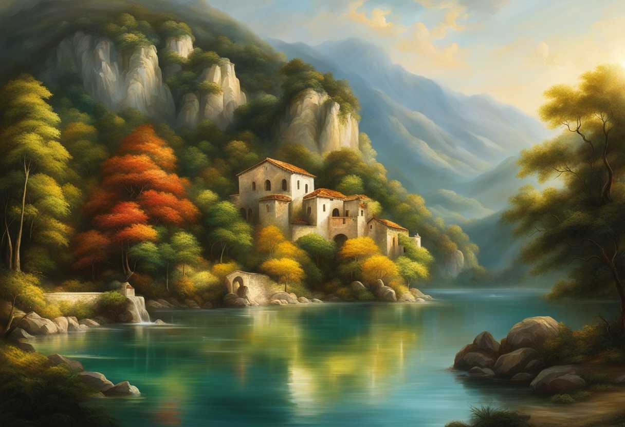 A-vibrant-landscape-with-lush-greenery-serene-waters-and-majestic-mountains-under-soft-sunlight_yeof