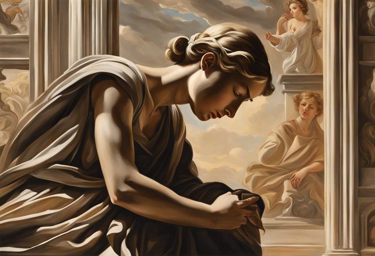 A-figure-prays-in-gentle-morning-light-a-house-symbolizing-hope-in-the-background_cdie
