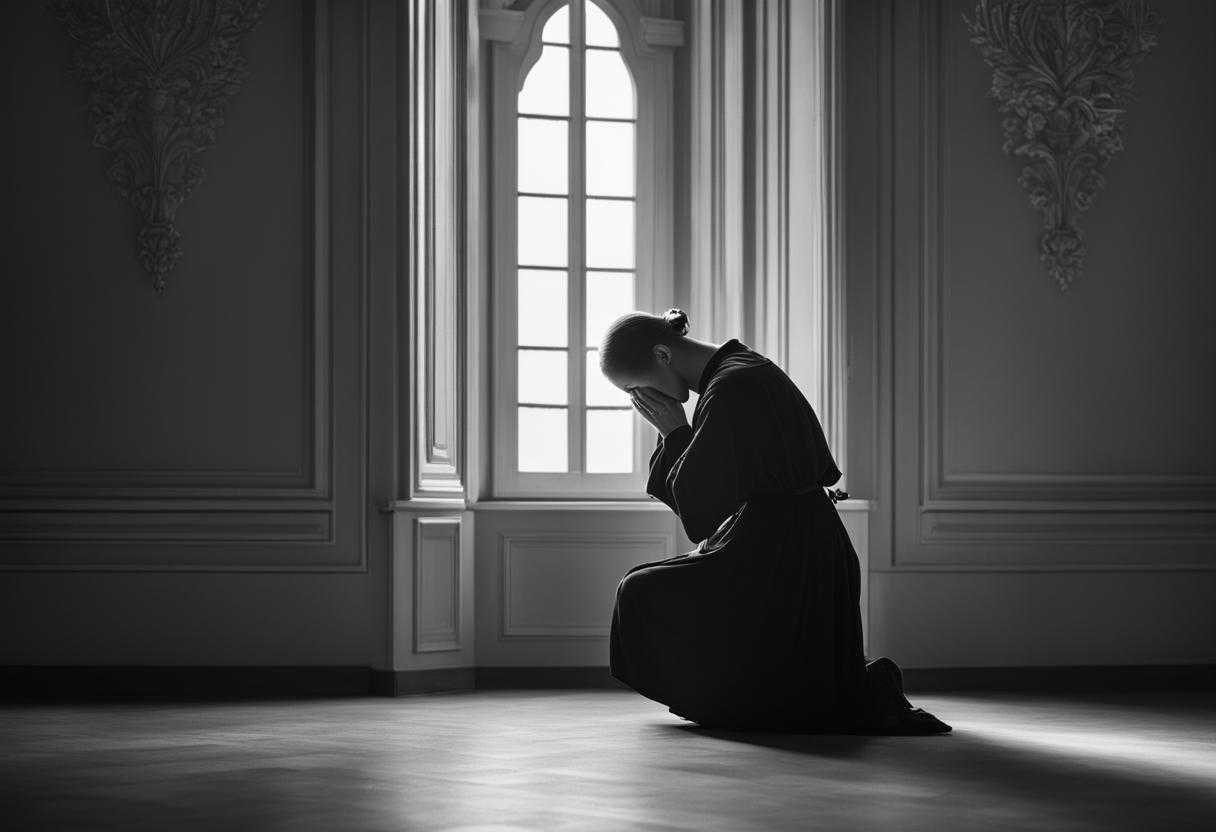person-praying-kneeling-head-bowed-hands-clasped-soft-light-from-window-serene-atmosphere-vuln