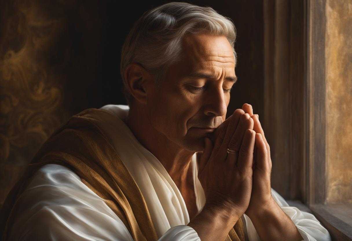 husband-praying-seeking-clarity-understanding-from-the-Father-closed-eyes-clasped-hands-deep-de