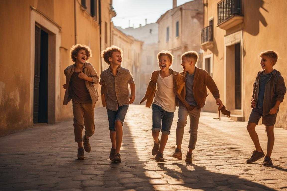 group-of-young-boys-gathered-on-a-dusty-street-mischievous-grins-playful-antics-one-boy-with-a-sl