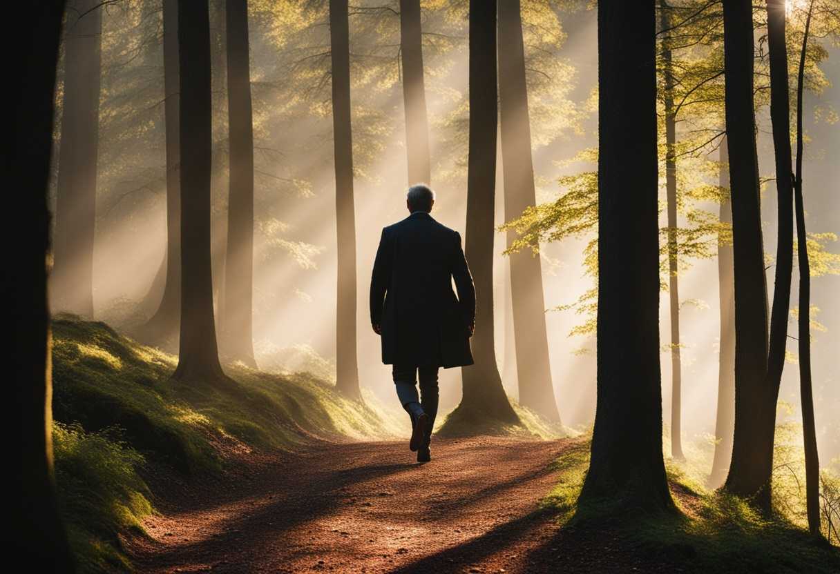 A-person-confidently-strides-through-a-sunlit-forest-embodying-strength-and-authenticity-serene-ex_ztes