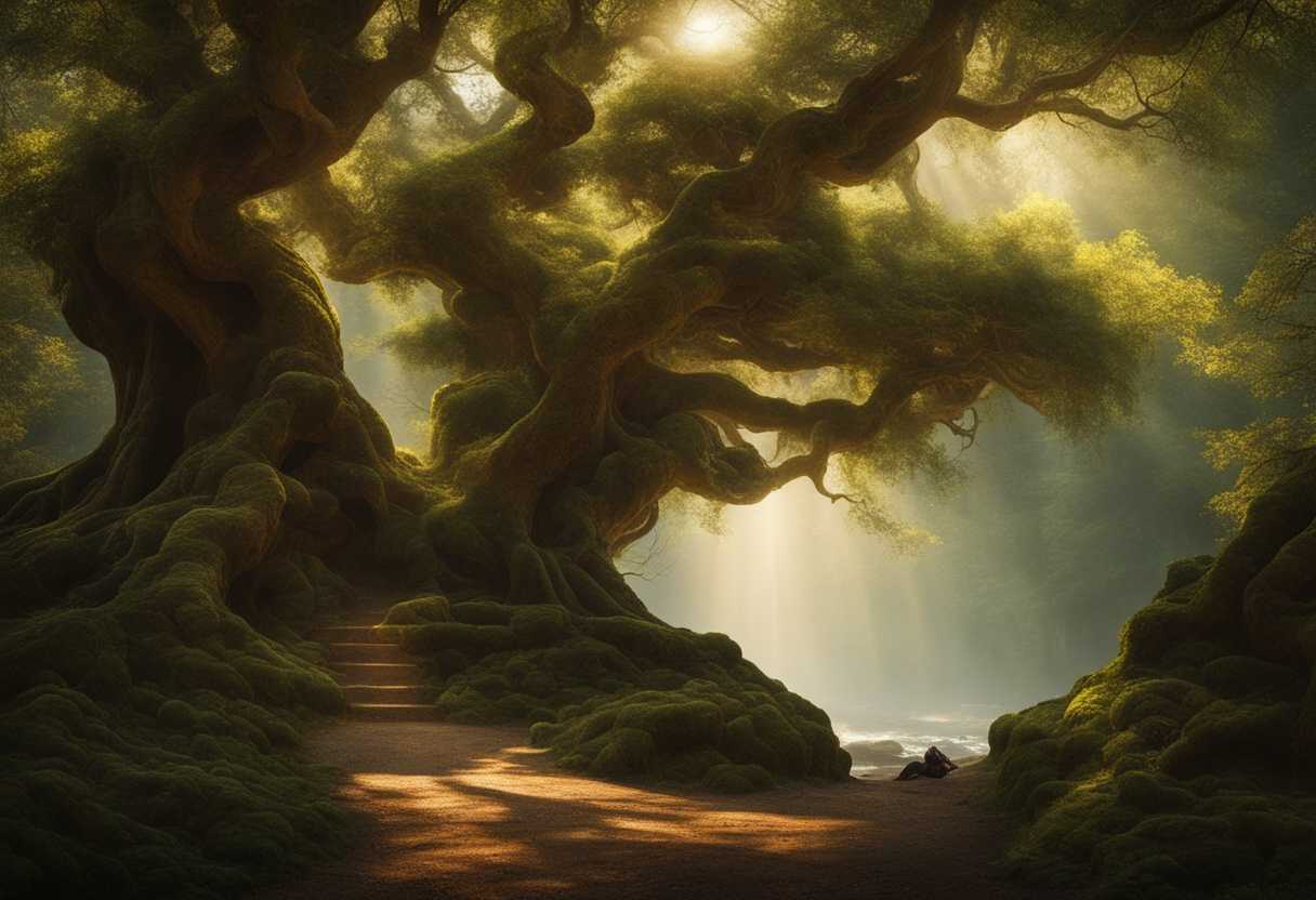 A-traveler-surrounded-by-ancient-trees-glowing-symbols-of-protection-serene-atmosphere-mystical-l_tihd
