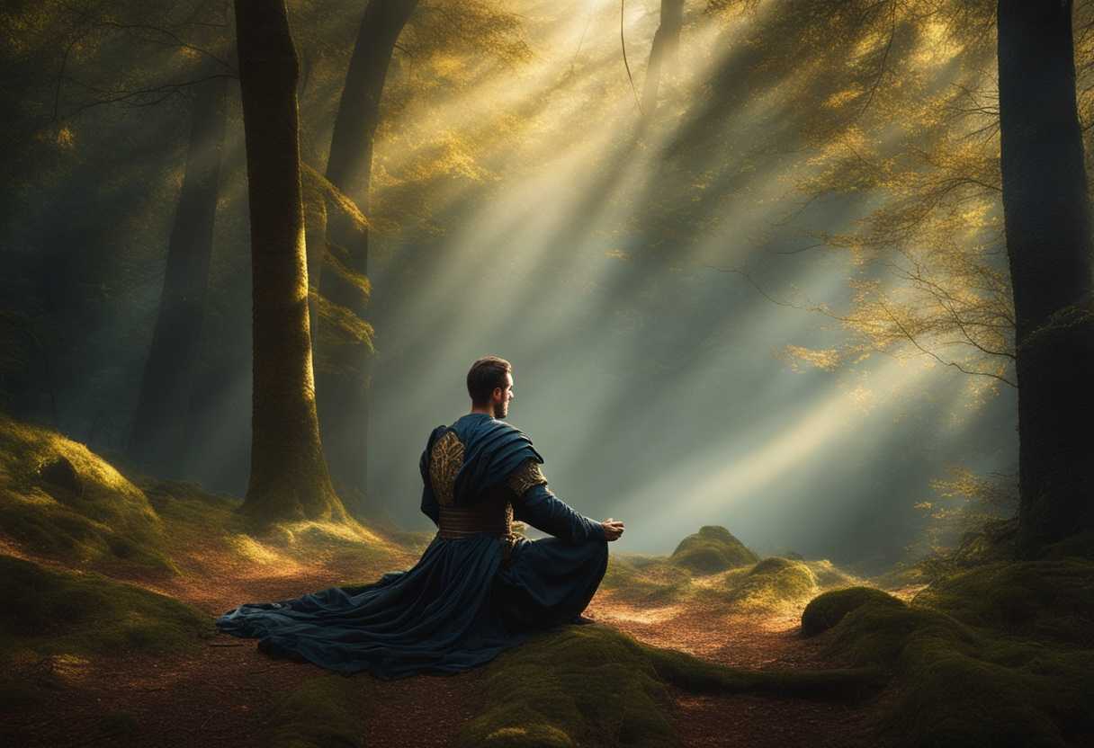 Warrior-meditating-in-a-serene-forest-glowing-aura-ethereal-light-symbolizing-inner-strength-and-_qdgd
