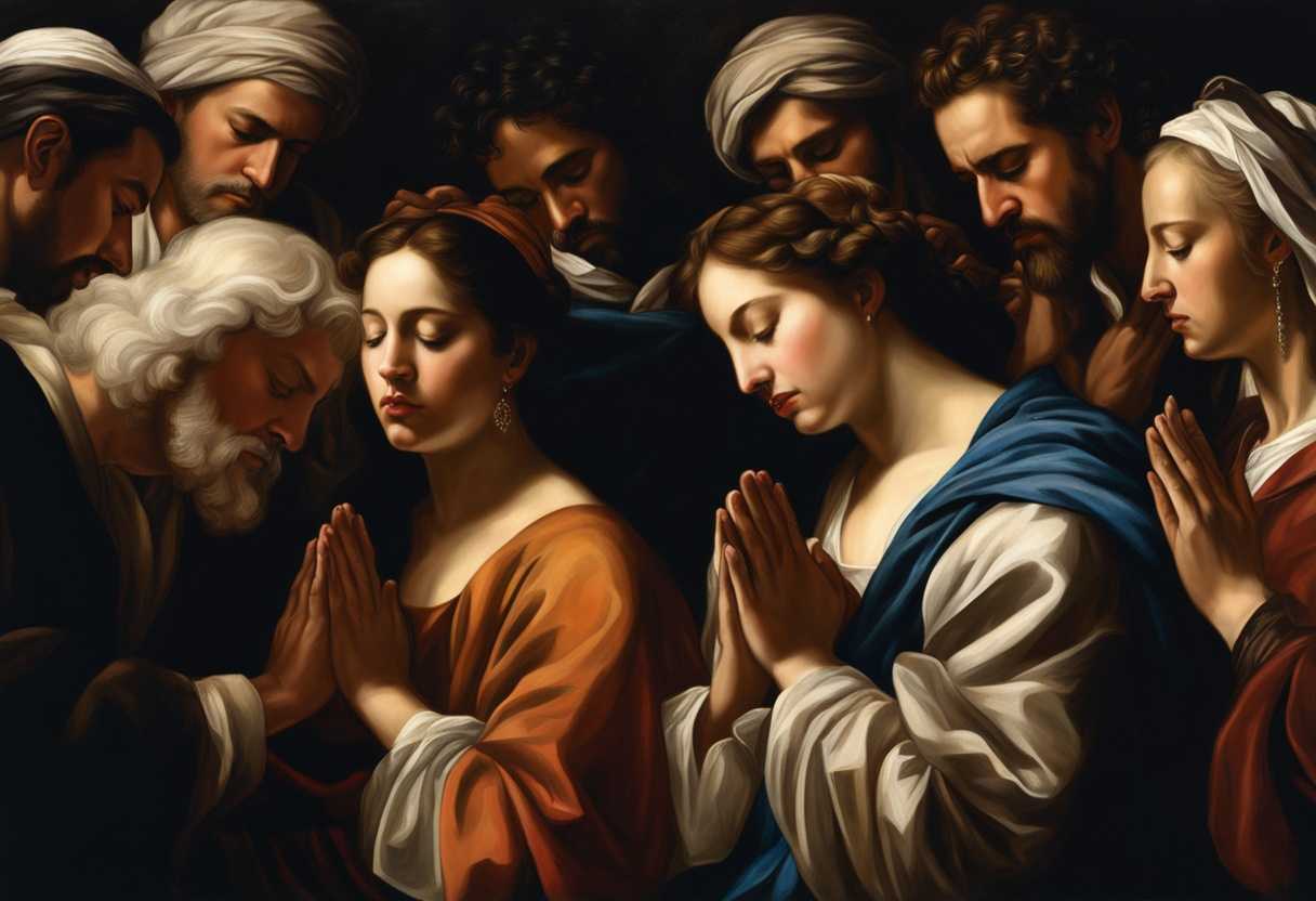 A-diverse-group-of-individuals-pray-together-eyes-closed-hands-clasped-seeking-solace-and-strengt_poqo
