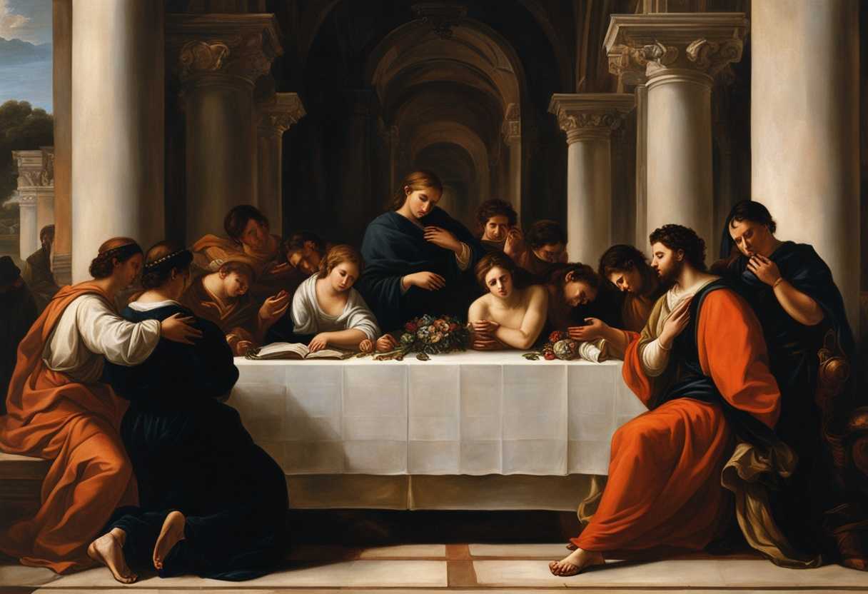 Devout-individuals-praying-for-guidance-surrounded-by-symbols-of-love-and-sacrifice-serene-atmosph_ugwk
