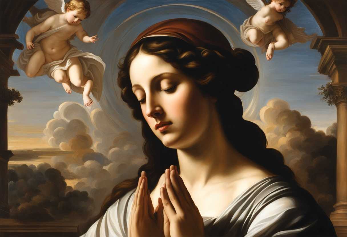 A-serene-figure-in-prayer-soft-light-illuminating-their-face-surrounded-by-symbols-of-hope-and-fai_meje