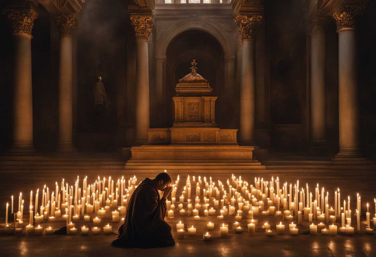 A-person-kneeling-in-prayer-surrounded-by-candles-seeking-strength-from-San-Alejo-serene-atmosphe_vavc