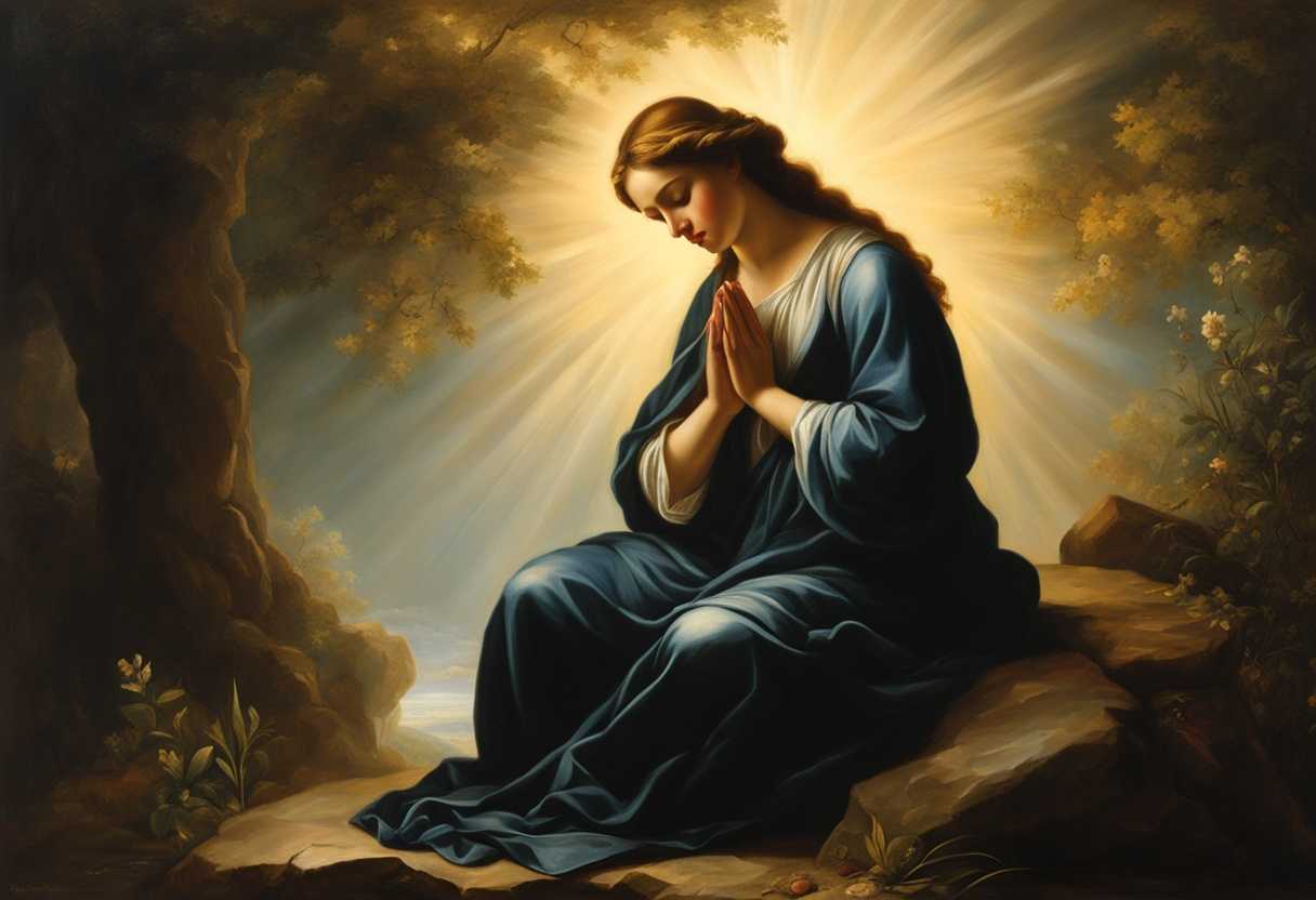 A-serene-figure-in-prayer-surrounded-by-glowing-light-nature-s-beauty-peaceful-atmosphere-divine_vnkn