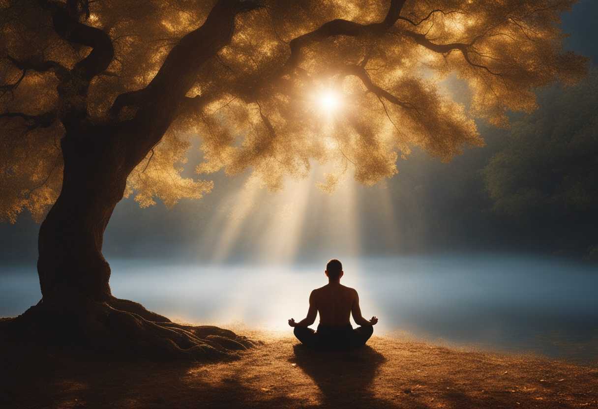 A-serene-figure-meditating-under-a-glowing-tree-soft-light-illuminating-their-peaceful-expression_spef