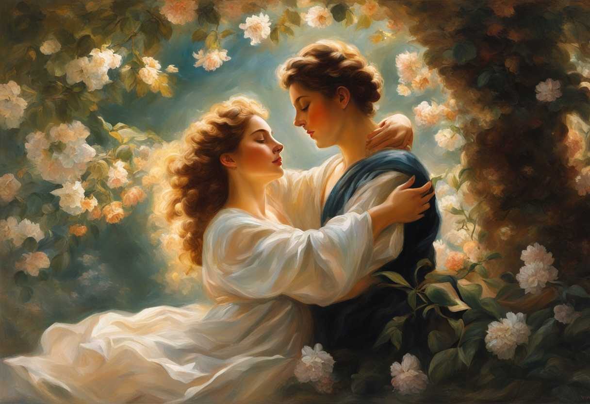 Two-friends-embracing-surrounded-by-blooming-flowers-sunlight-filtering-through-trees-emotional-r_mtkt