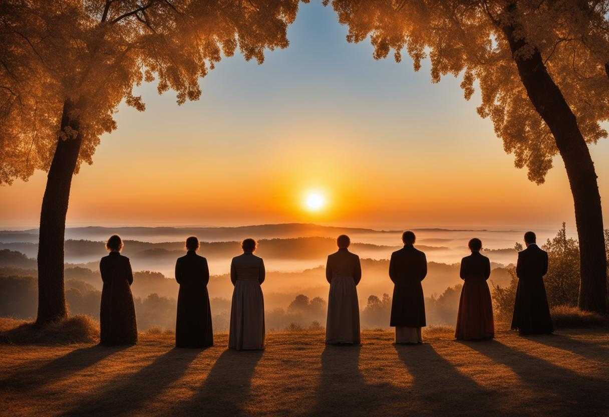 group-of-people-praying-soft-light-of-the-setting-sun-warm-glow-circle-heads-bowed-in-prayer-cl