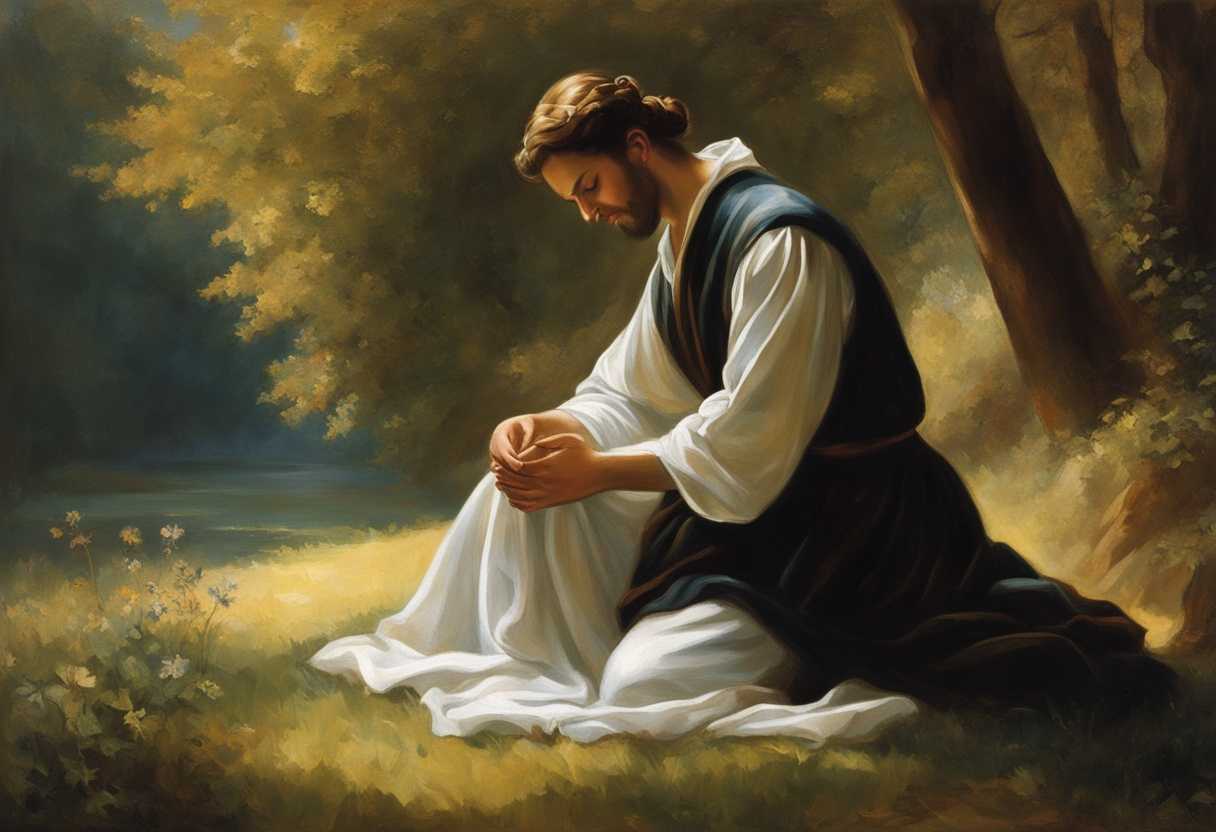 Person-kneeling-in-prayer-serene-expression-soft-light-surrounded-by-nature-symbolizing-hope-and_ktbd