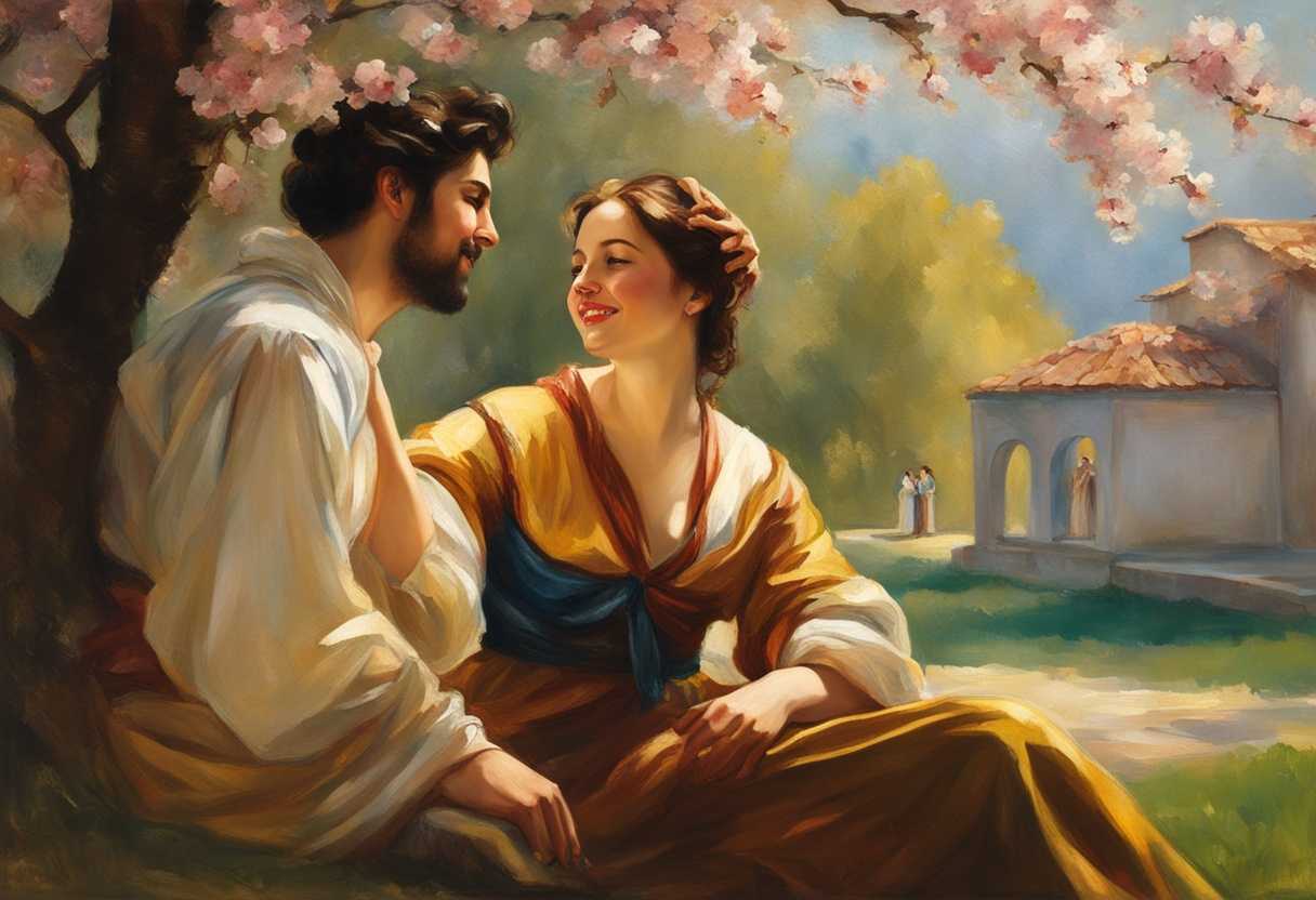 Two-friends-sharing-heartfelt-conversation-under-a-blooming-cherry-tree-warm-sunlight-genuine-smil_erlb
